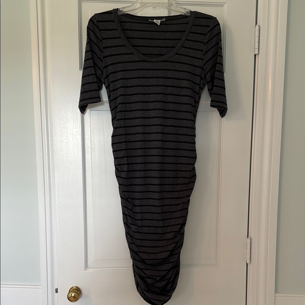Striped Black and Gray Maternity Dress - Picture 1 of 4